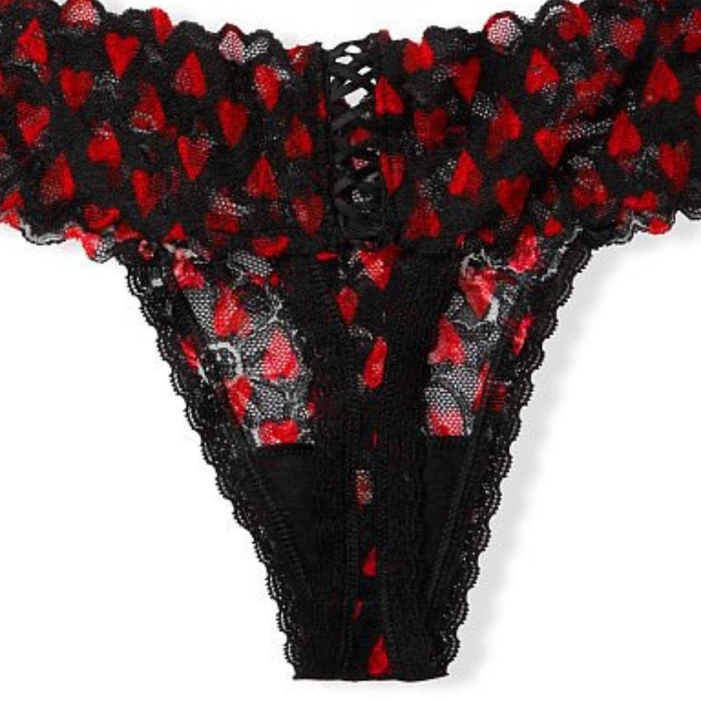 VS XS ❤️ Lace Thong w/Red Hearts NWT Victoria's Secret Gorgeous Romantic NEW - Picture 13 of 16
